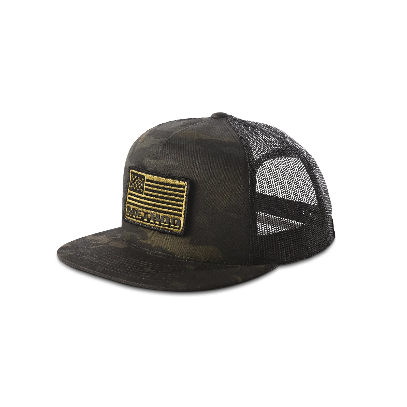 Method Flag Velcro Patch Flatbill Trucker - Snapback - Black Multicam