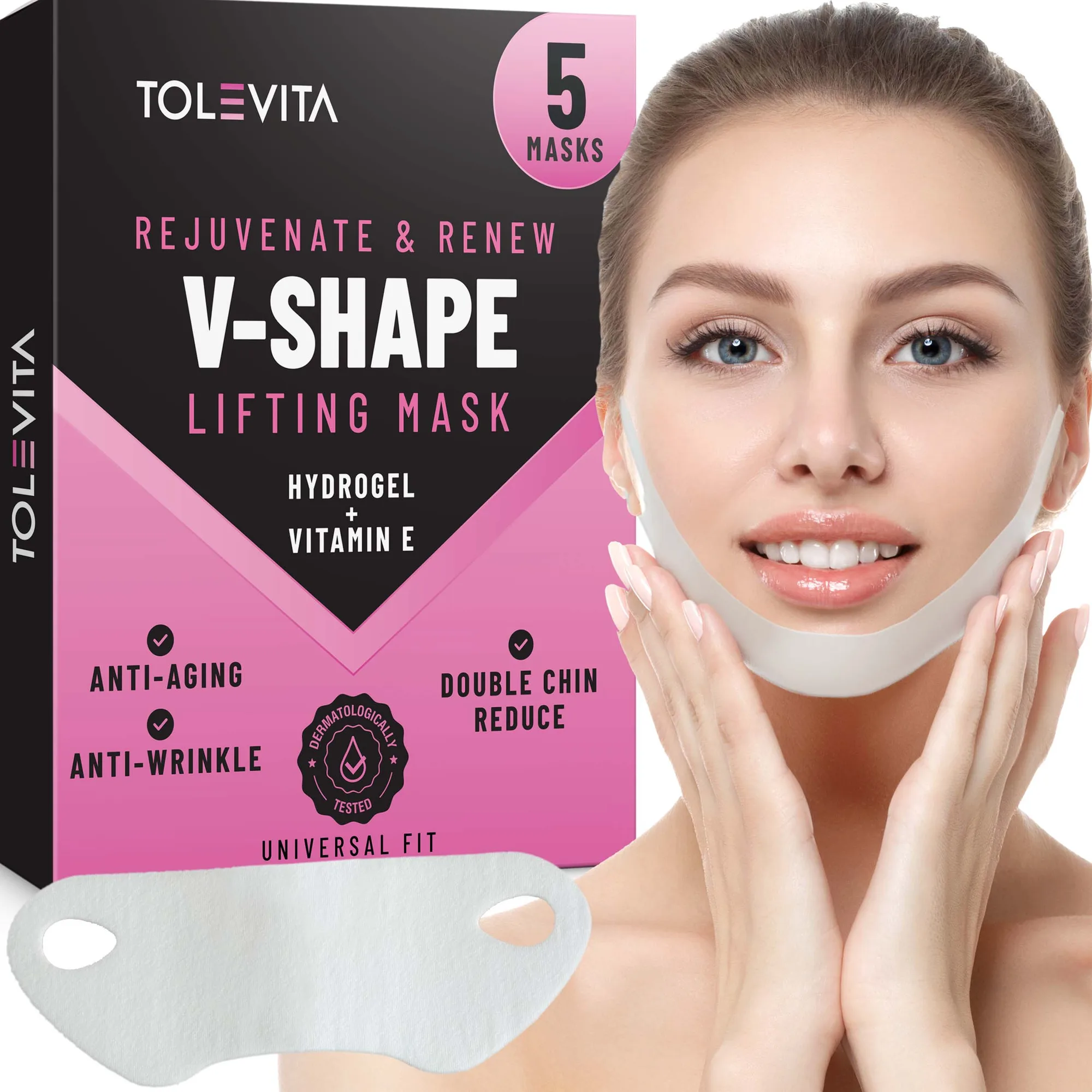 V-Line liftingová maska, redukce dvojité brady s hydrogelem a vitamínem E, 5 masek