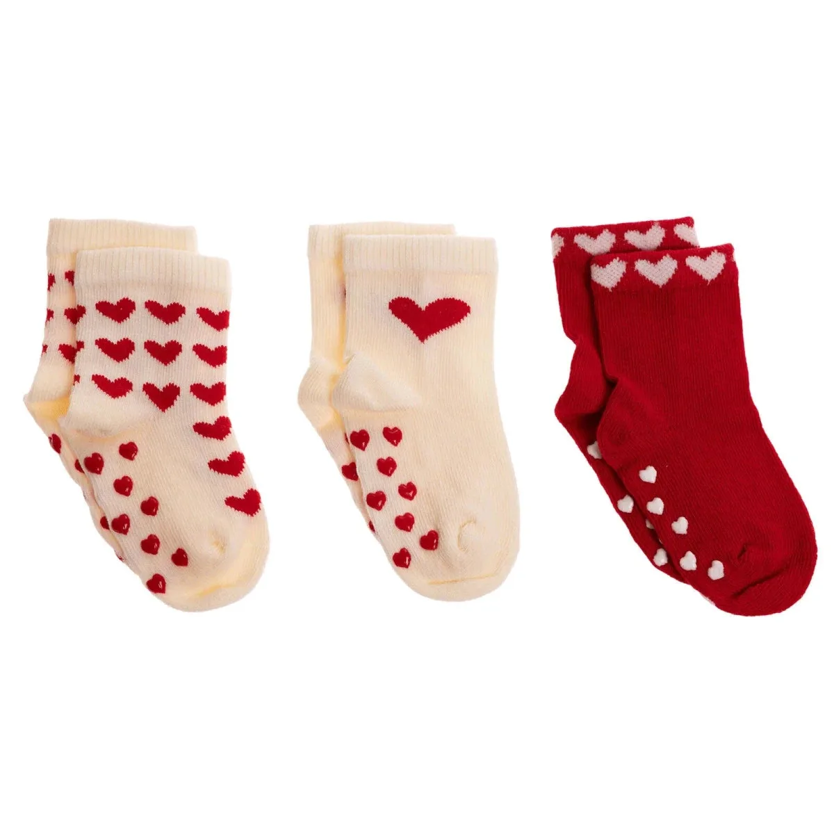 HelloBaby 3 Pack Heart Print Non-Slip Baby Socks (Newborn to 2-3 Years) - Red