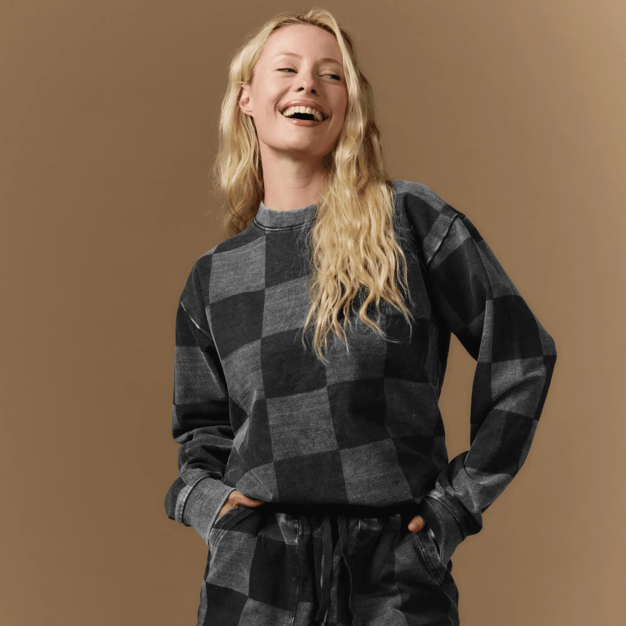 Adult Unisex Crewneck - Black Denim Check