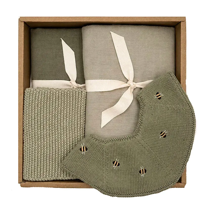 Caja de regalo para recién nacido: qué incluir, tonos verdes