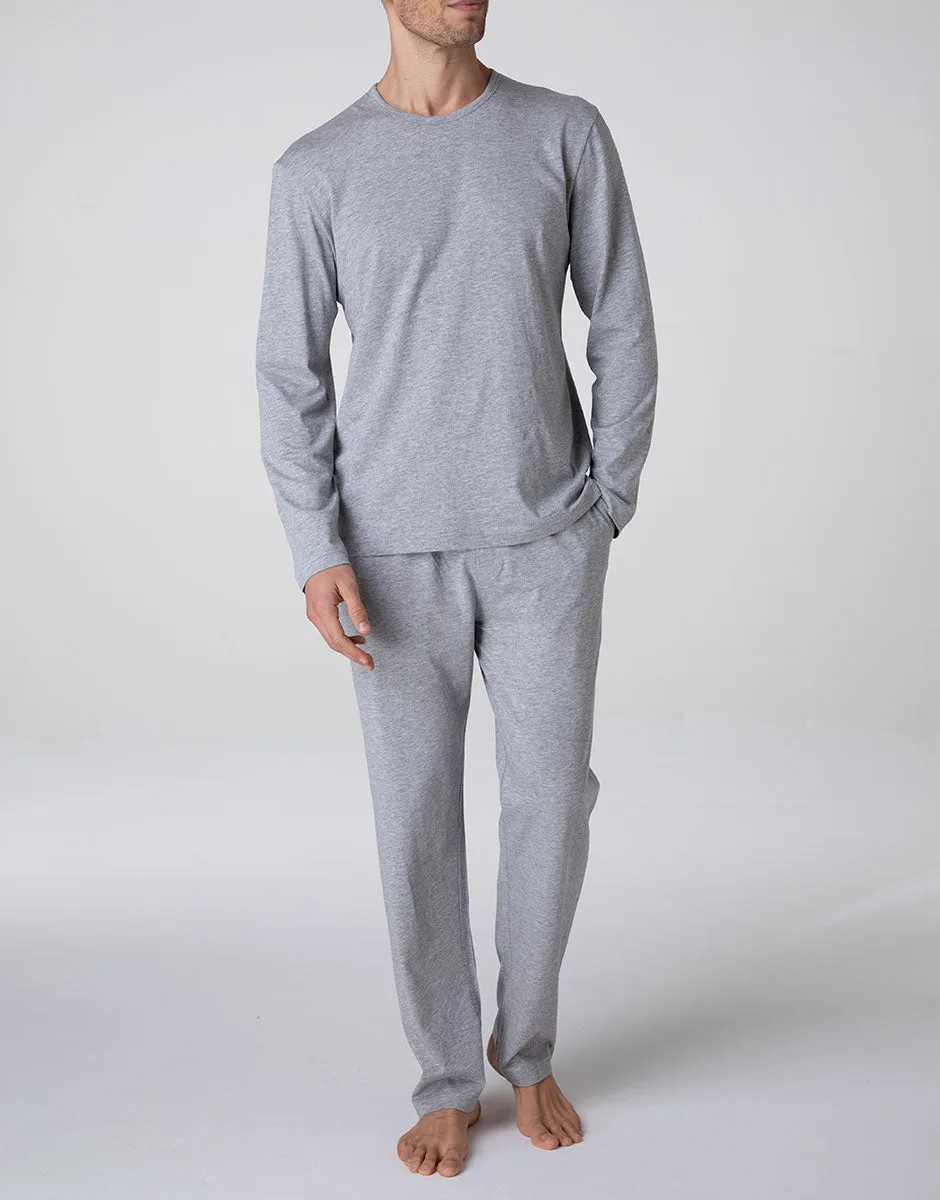 Pigiama Lungo Girocollo in Jersey, grigio melange