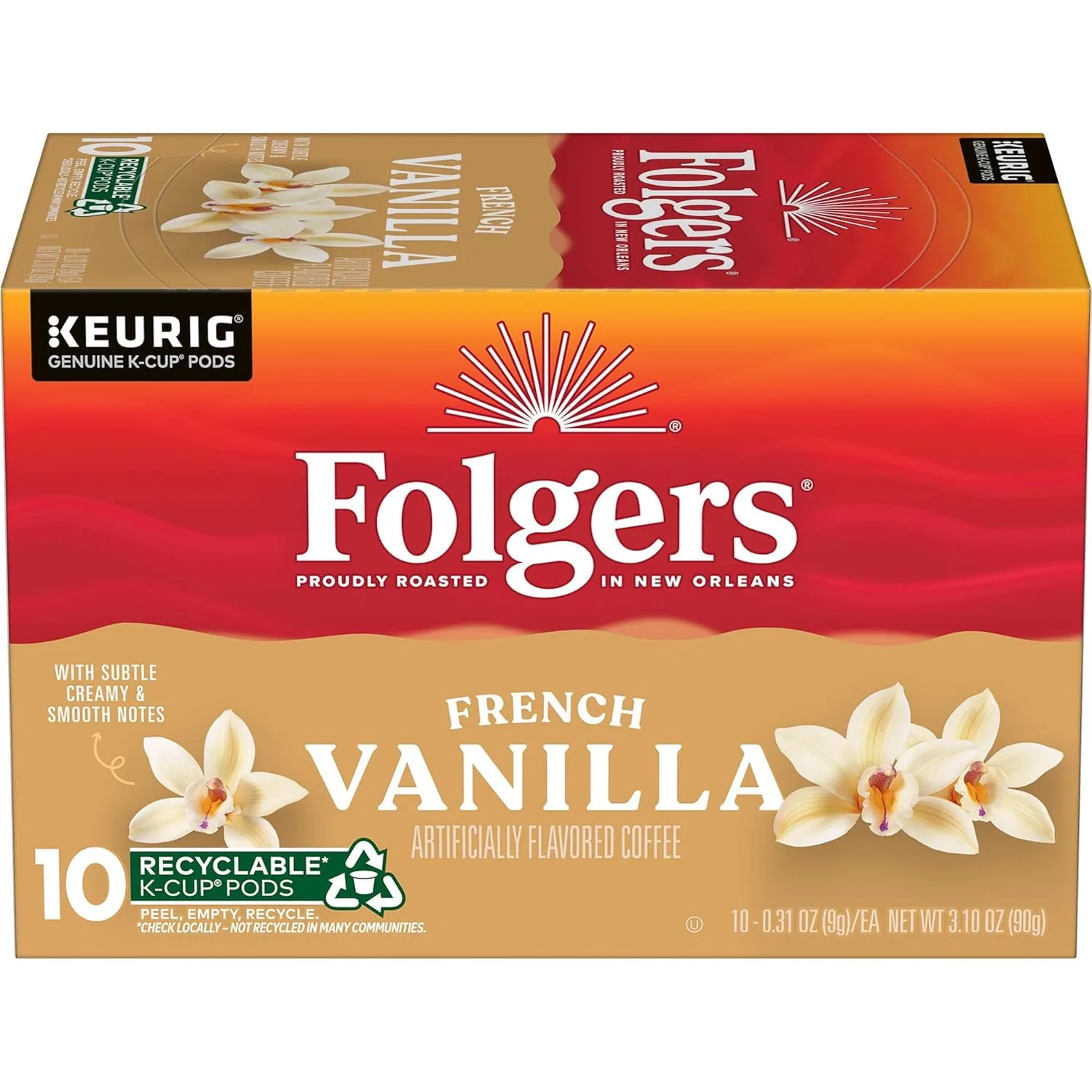 Folgers French Vanilla kunstmatig gearomatiseerde koffie, Keurig K-Cup-pads, 10 stuks doos