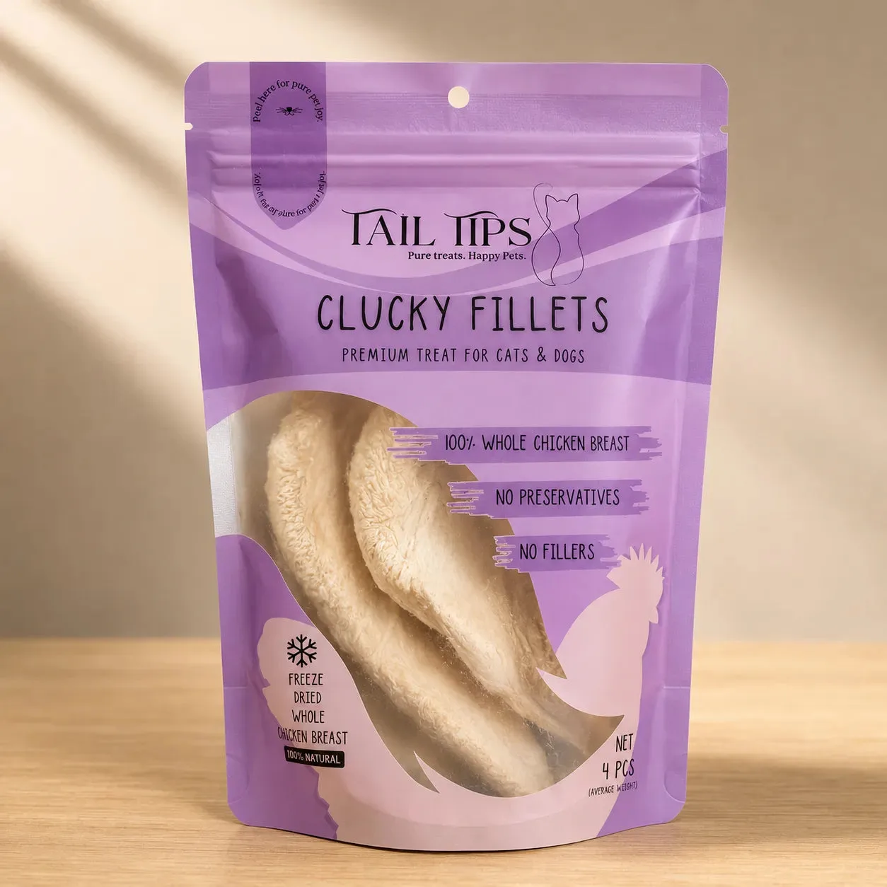 Clucky Filets - 100% Freeze-Dried Chicken Breast Treats | Pure & Natural | 4pcs pack
