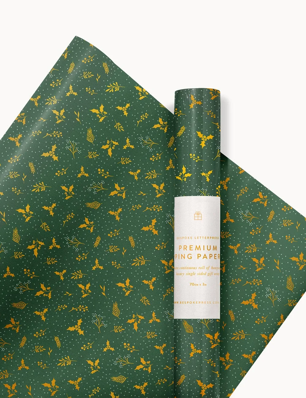 Gift Wrap Roll 3m - Golden Holly (Gold Foil)