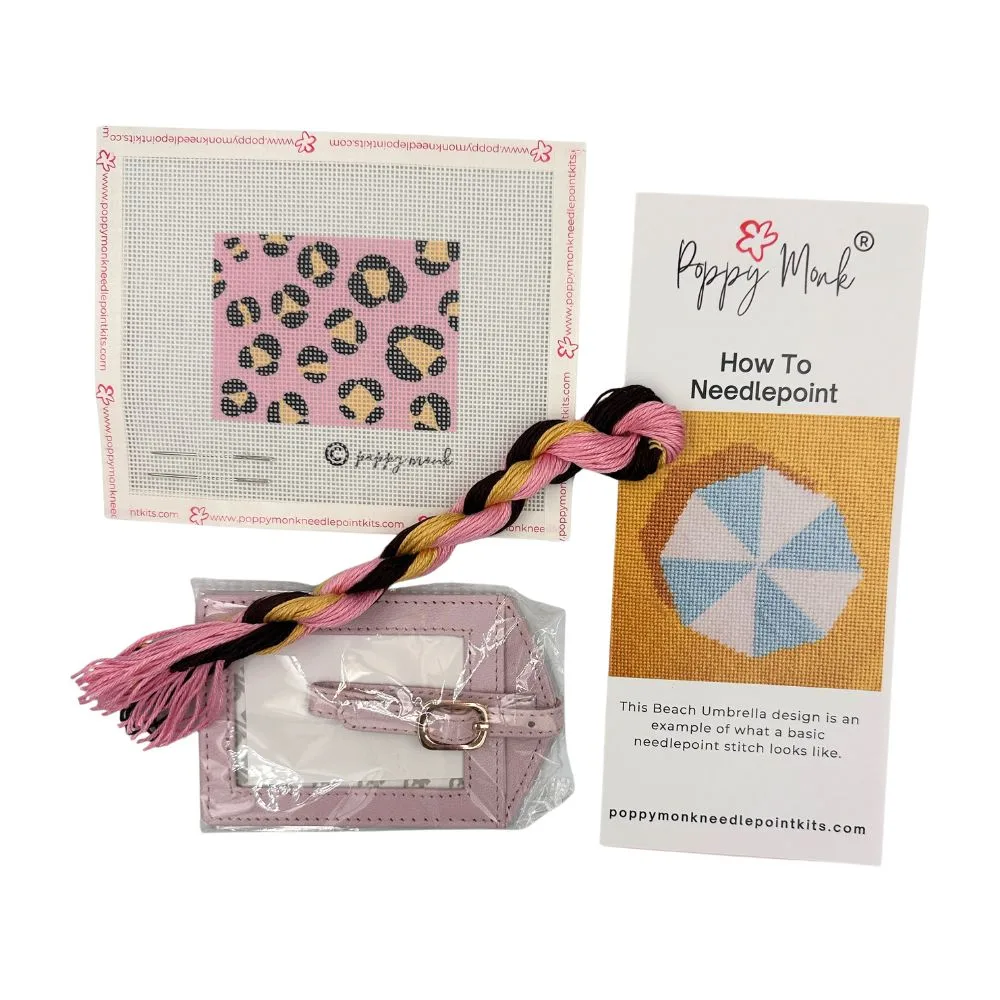 Luggage Tag Needlepoint Kit | Pink | Cheetah Print