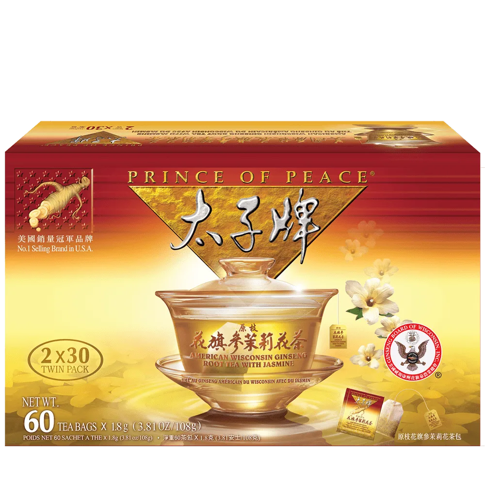 Prince of Peace American Ginseng Root Tea with Jasmine, Twin Pack (2 boxes X 30 tea bags)