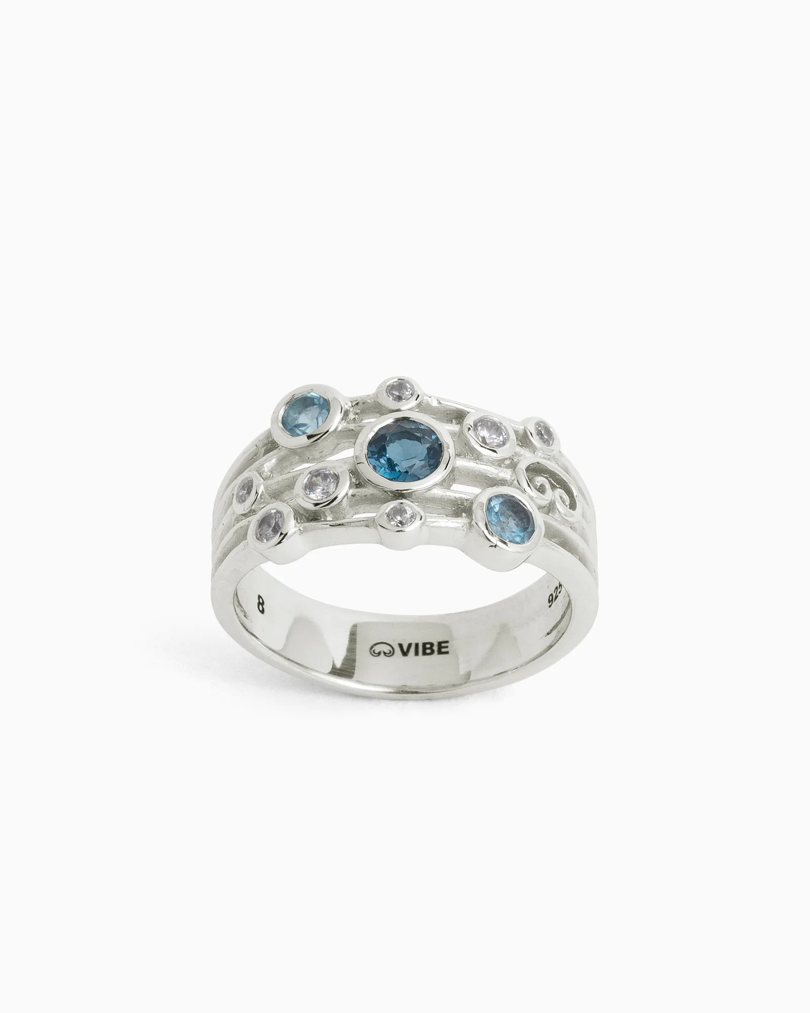 Multi Band Bubble Ring - London Blue Topaz/Hampton Blue Topaz/White Zircon