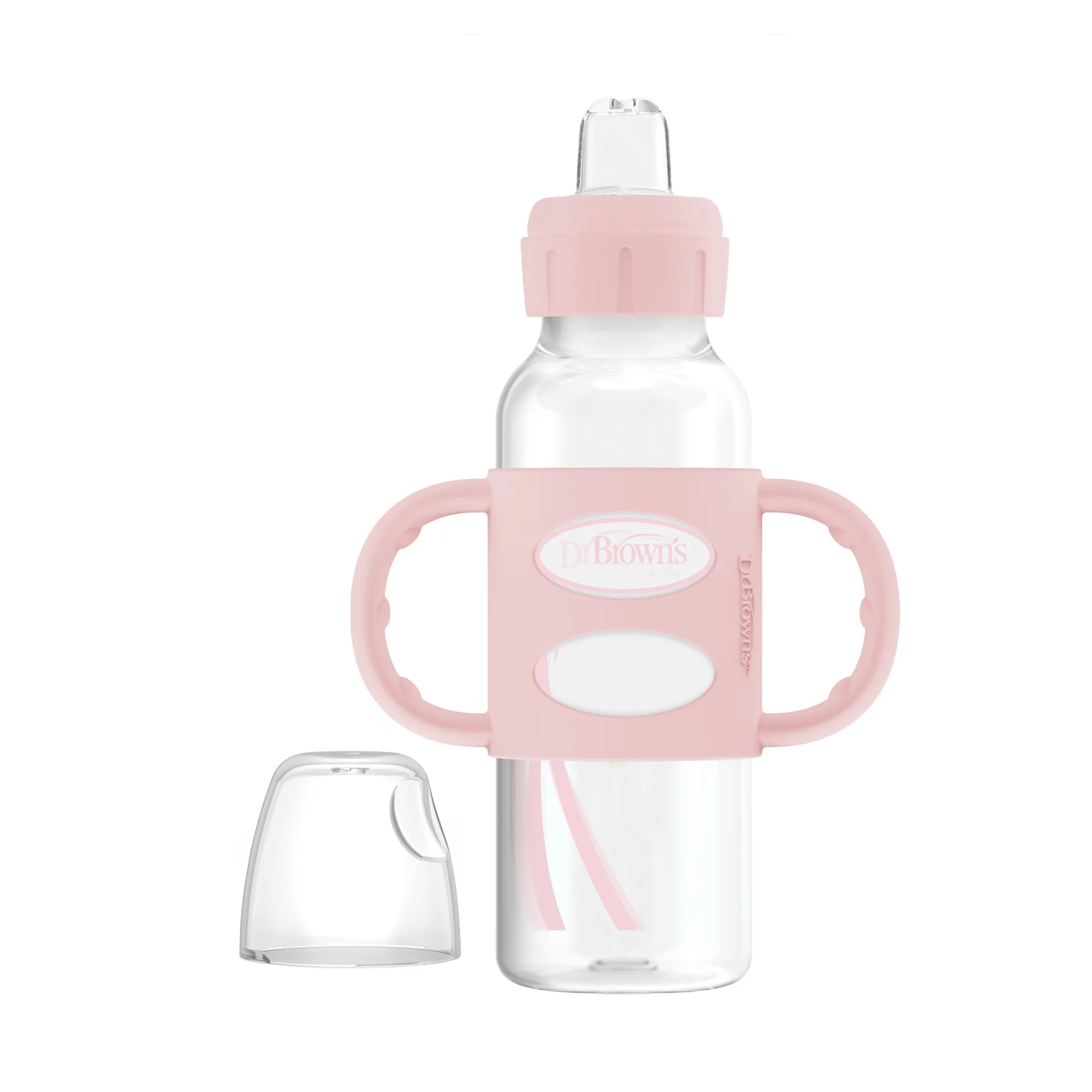 Dr Brown’s Milestones™ シリコンハンドル付き細口スピッピーボトル 8oz/250mL 6か月以上 ピンク