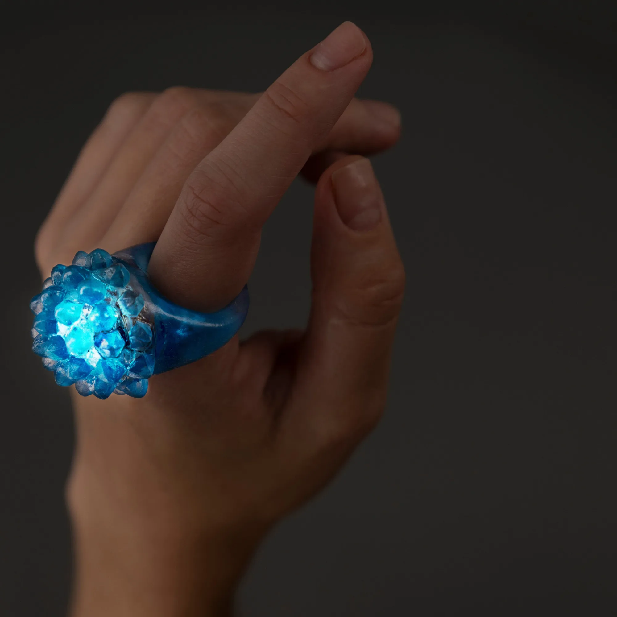LED Light Up Jelly Bumpy Flashing Blue Rings - Pack of 24