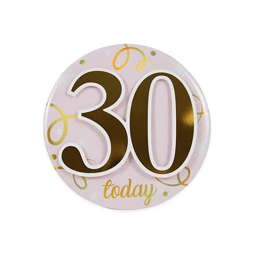 Glamorous Pink & Gold 30th Birthday Badge 15cm