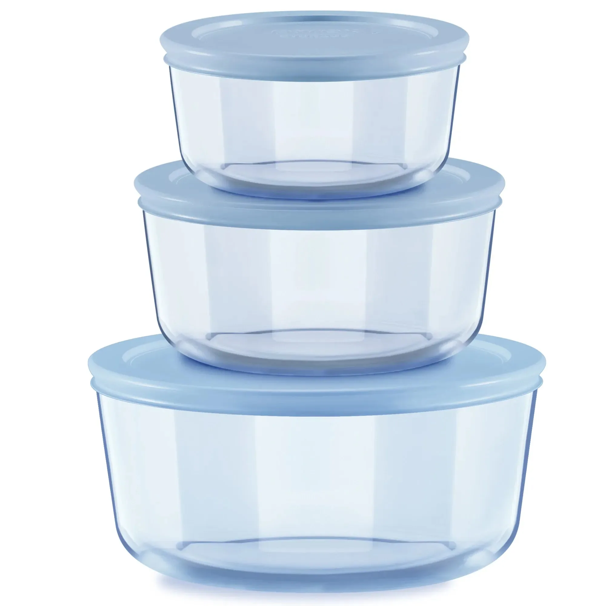 Set de almacenaje redondo tintado Pyrex® Simply Store® de 6 piezas con tapas de plástico azules