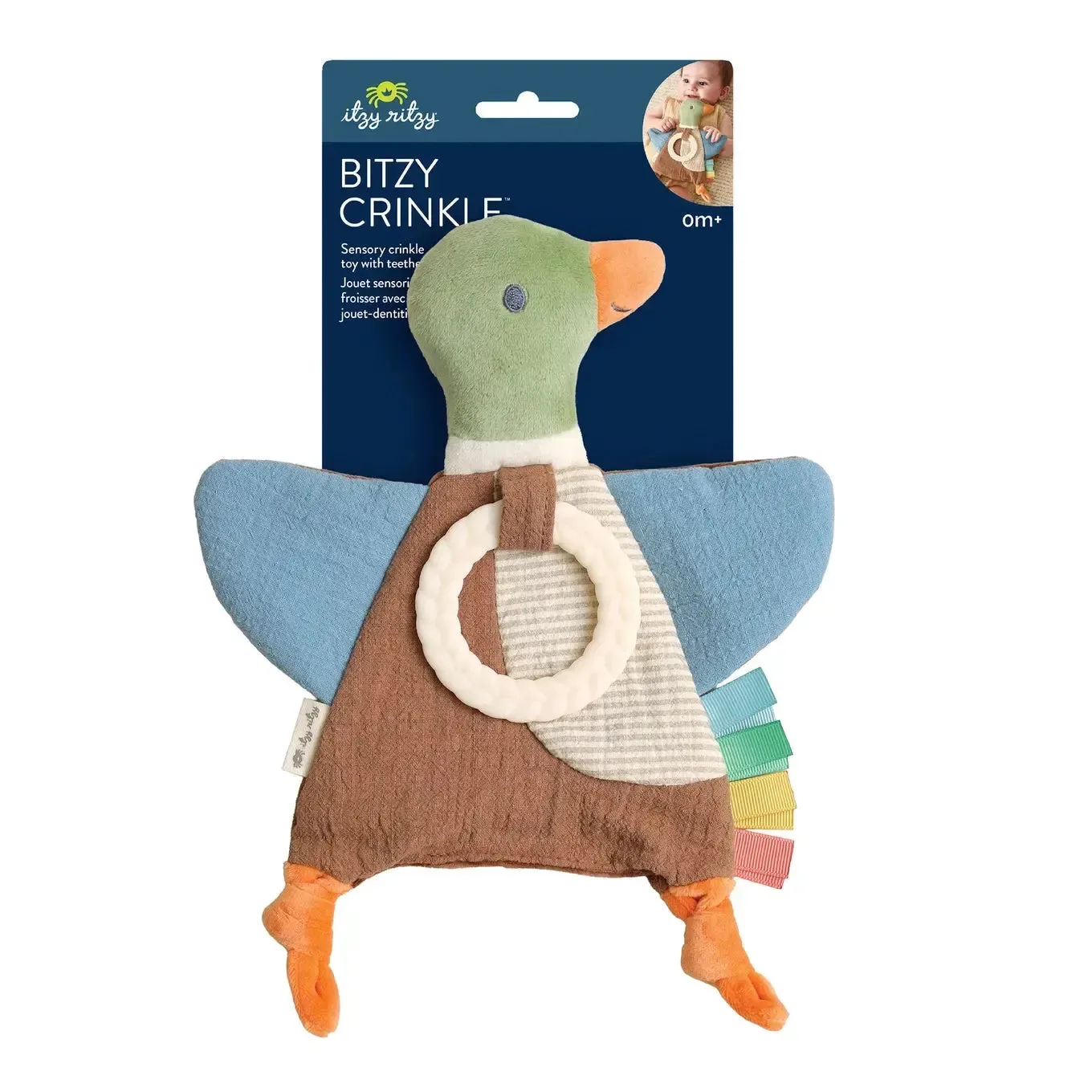 Itzy Ritzy Bitzy Crinkle Sensory & Teether Toy – Mallard Duck