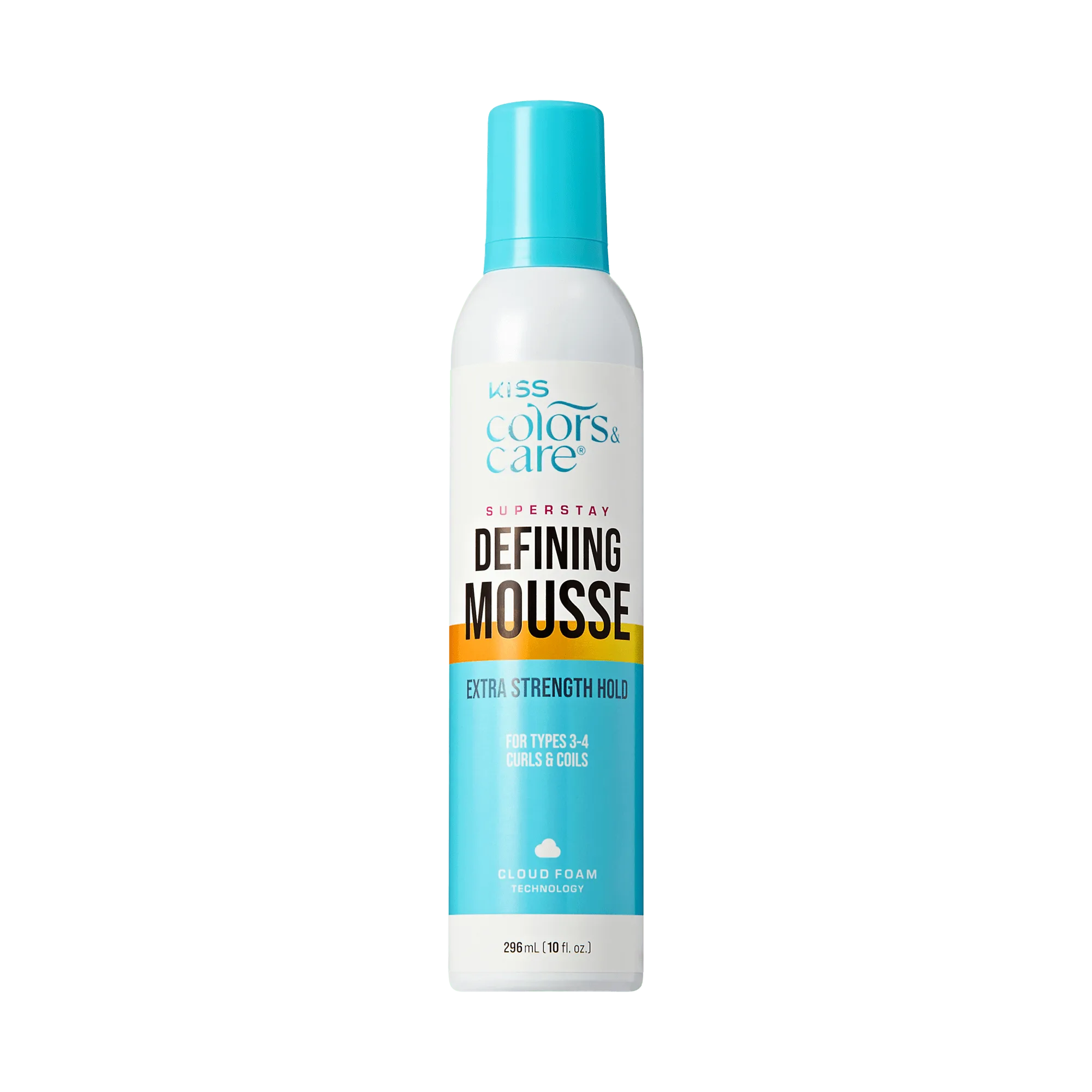 Kiss Colors & Care 슈퍼 스테이 디파이닝 무스 | 엑스트라 스트롱 홀드, 타입 3-4용, 컬 & 코일, 10 oz, 헤어 어