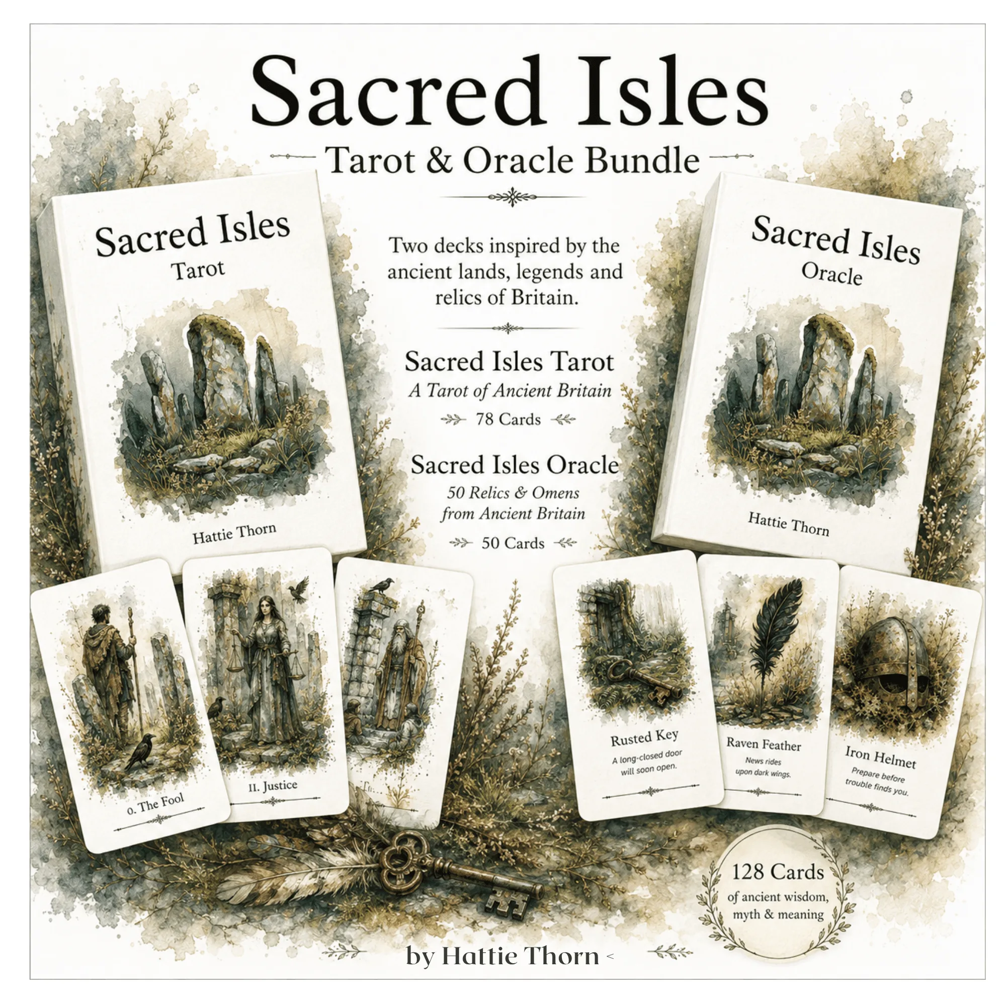 Sacred Isles Tarot & Oracle Bundle 🐦⬛ Folge den Steinen, lies die Zeichen und lass dich von 128 Karten durch die Mythen und Erinnerungen des alten Britanniens führen.