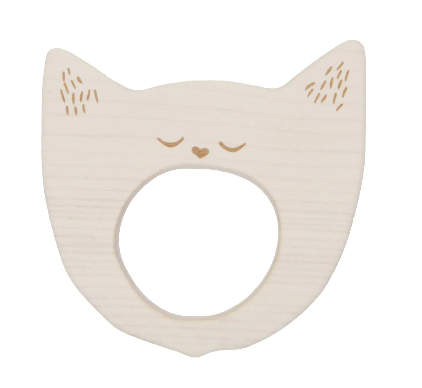 wooden teether - yawning cat