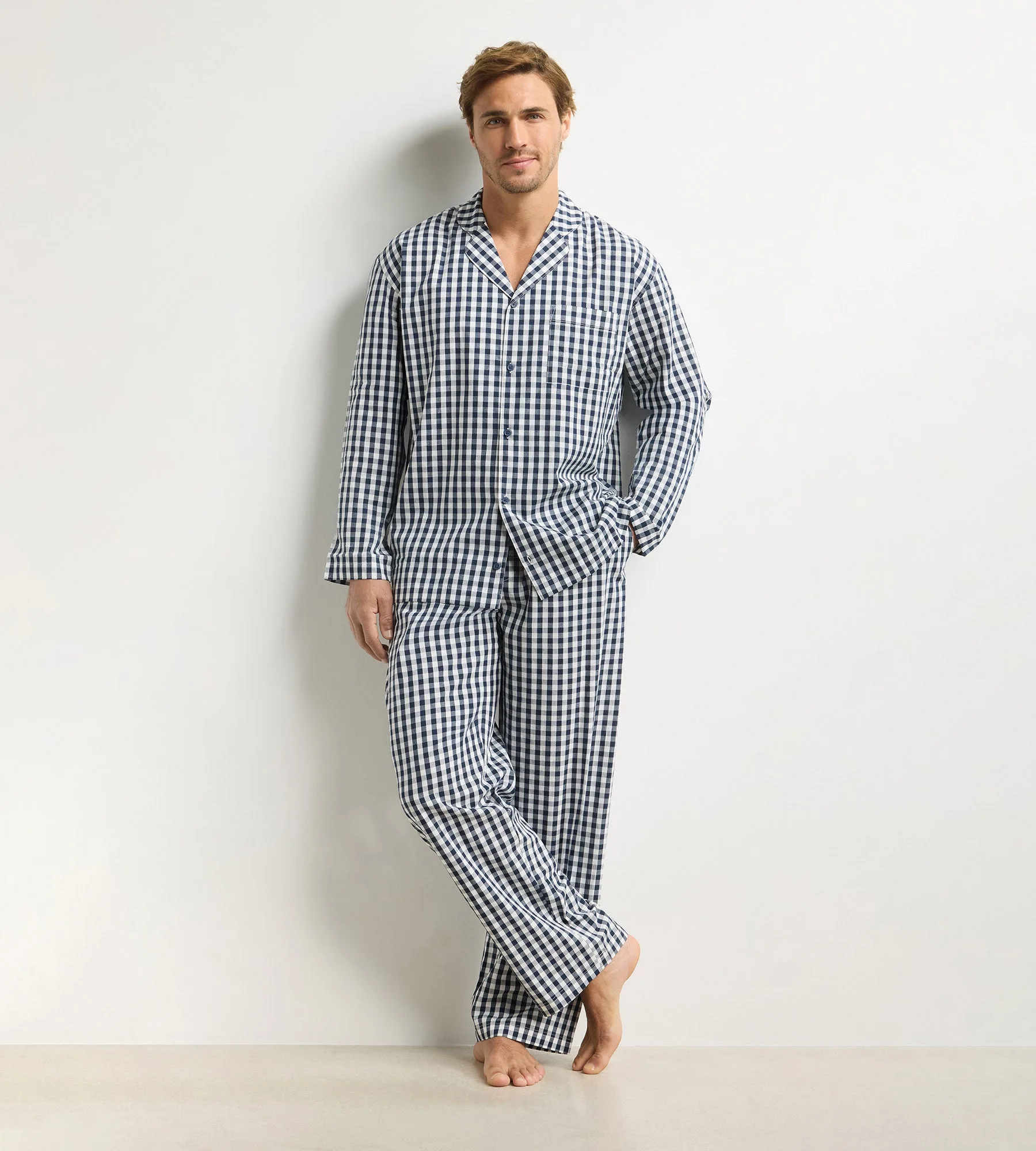 Ensemble pyjama pantalon homme vichy bleu Dim Woven