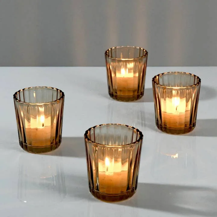 Light Amber Fluted Glass Votive Holder