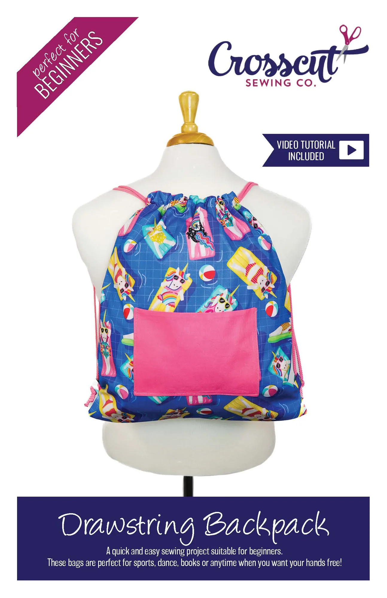Drawstring Backpack - Printed Pattern & Video Tutorial