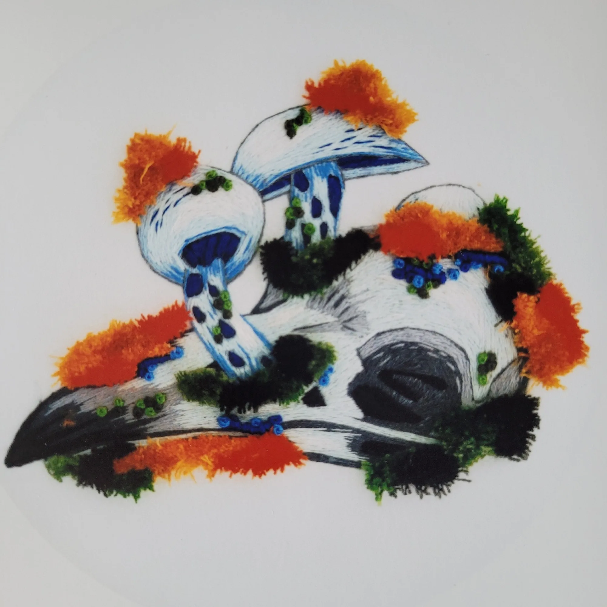 Indigo melkzwam | 6x6 mat borduurwerk kunstprint