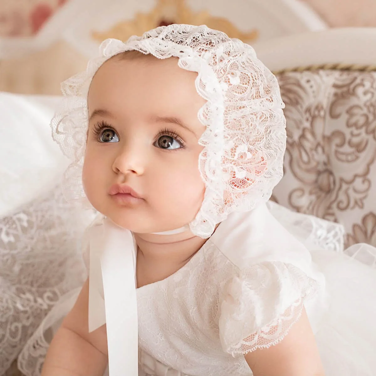 SOPHIE Lace Baptism Bonnet