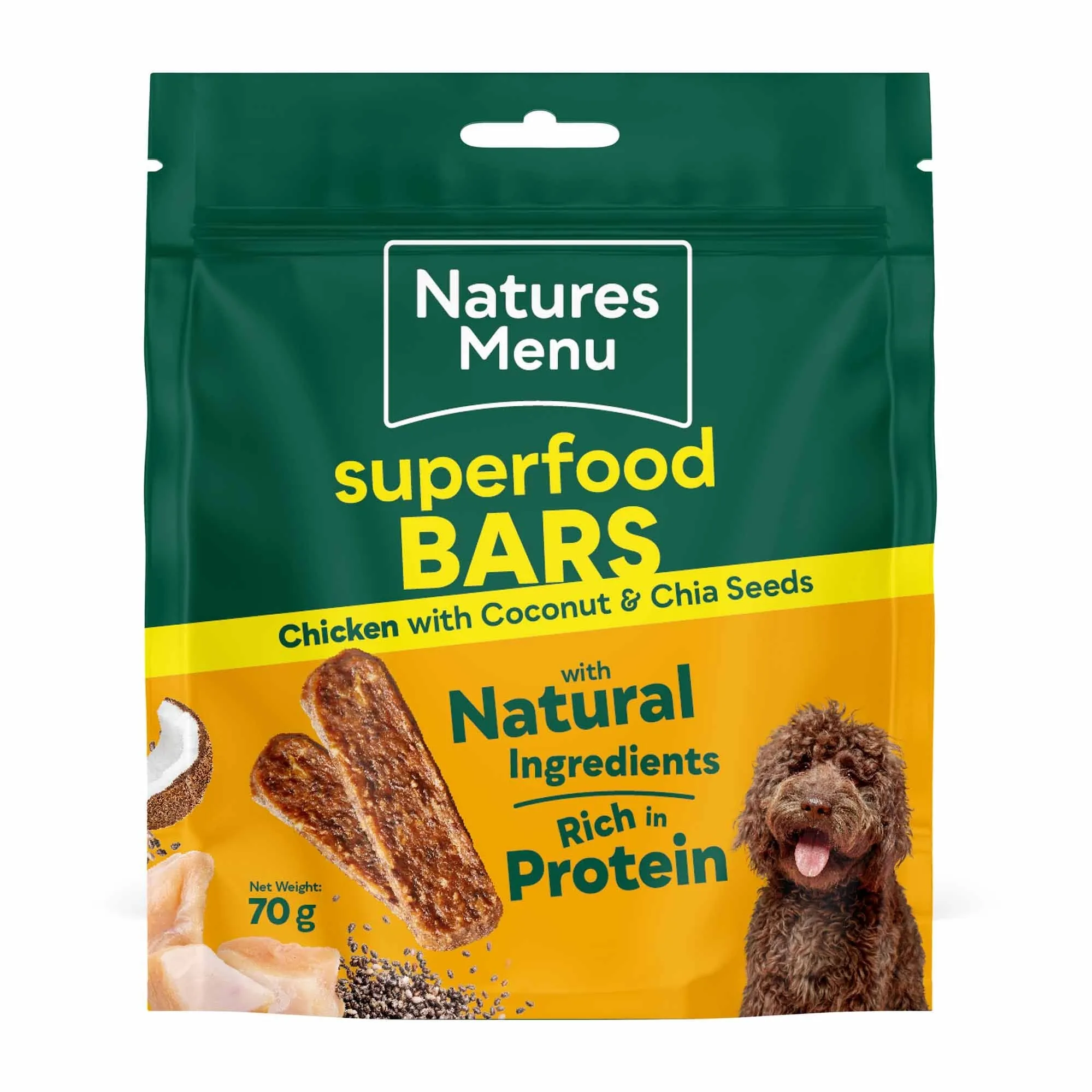 Natures Menu Superfood Bars para Perros Adultos - Pollo con Coco y Semillas de Chía - 70 g