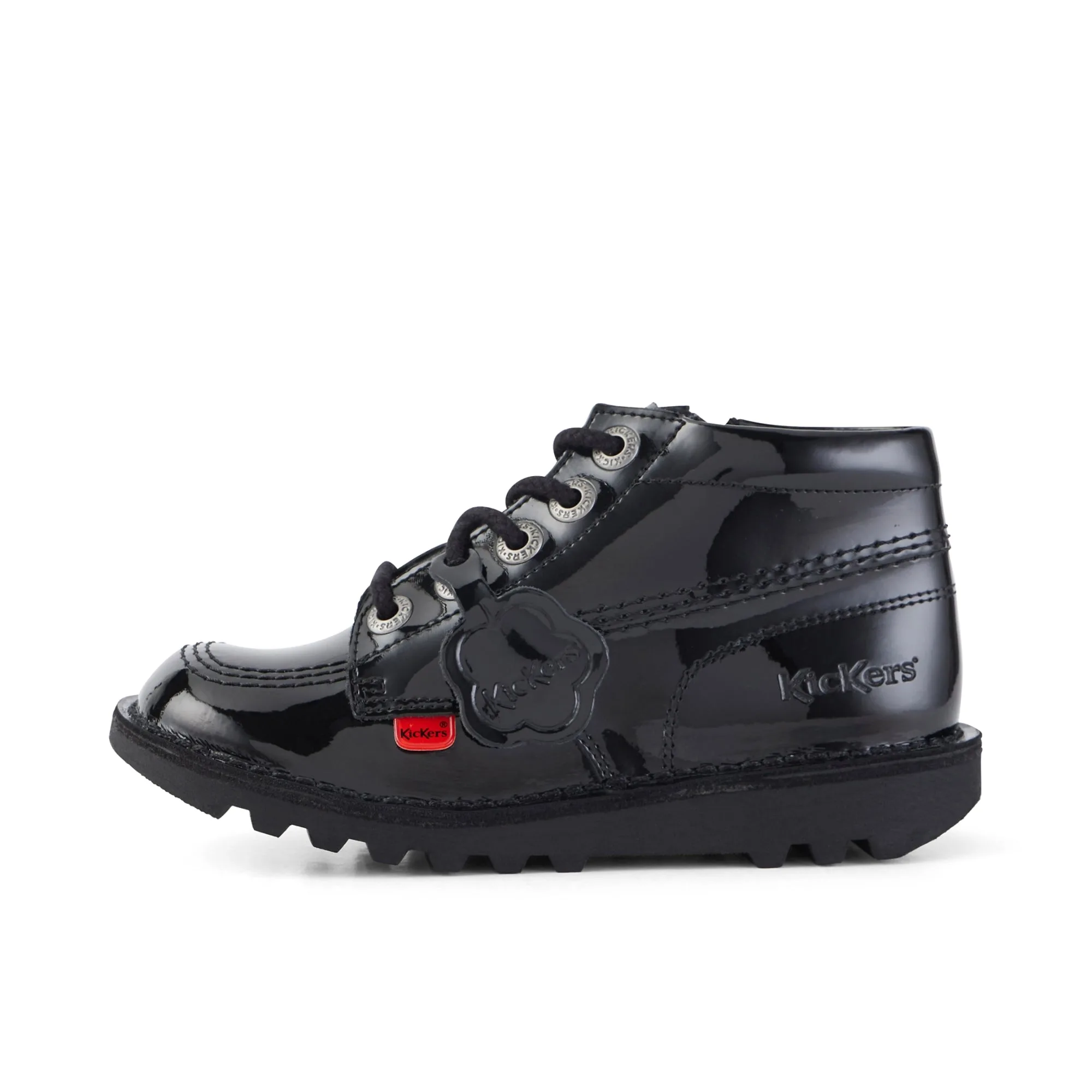 Kickers: รองเท้านักเรียนแบบซิป Kick Hi Zip สำหรับเด็กชายและเด็กหญิง - สีดำเงา