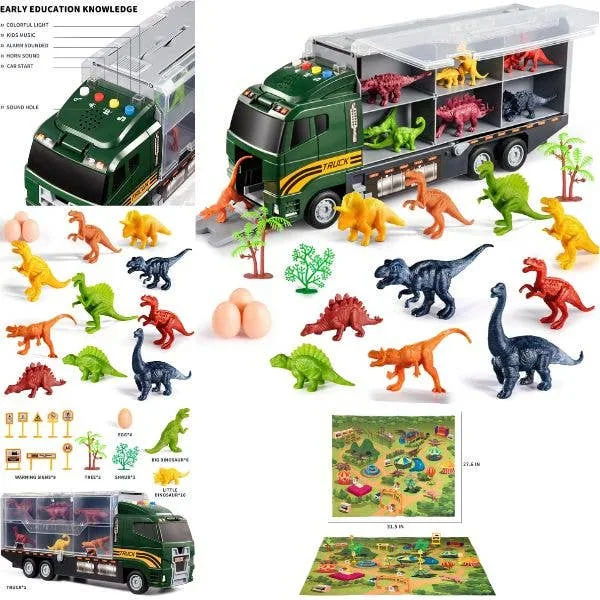 Temi Toys - 13"x6" トランスポートビークルプレイセット - 40ピース ディノ