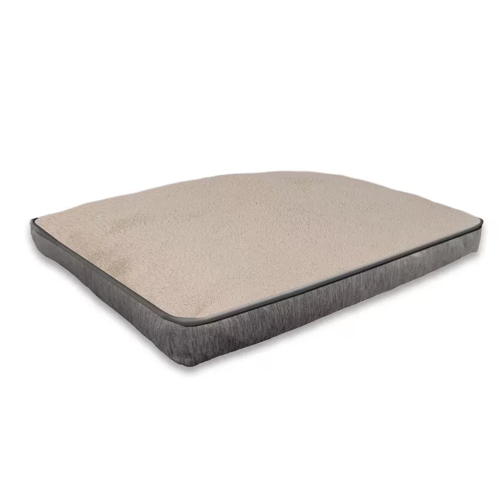 Cama para mascotas de 40 x 30 pulgadas gris/crema con fuelle jacquard sherpa