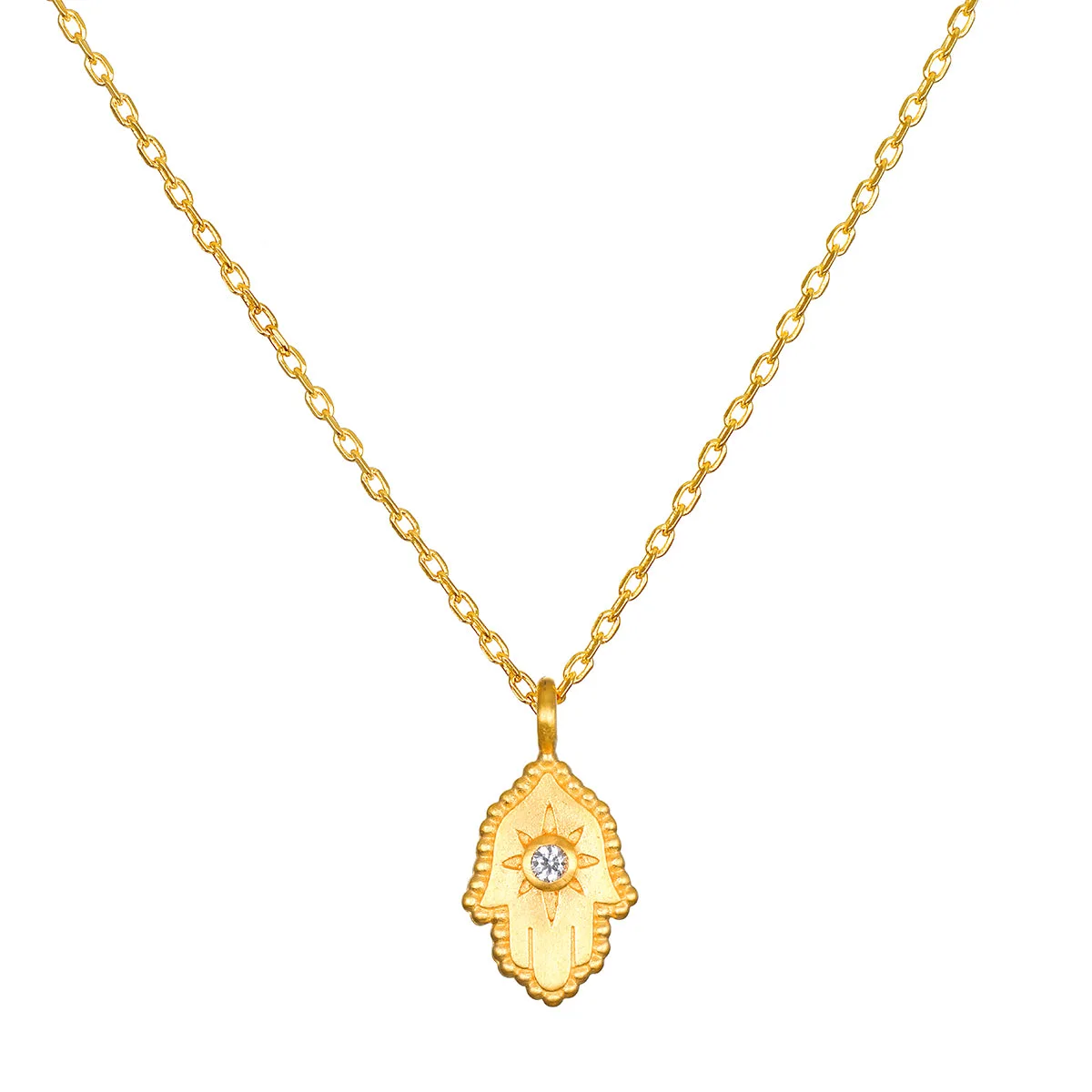 Collier Hamsa main protectrice en topaze blanche