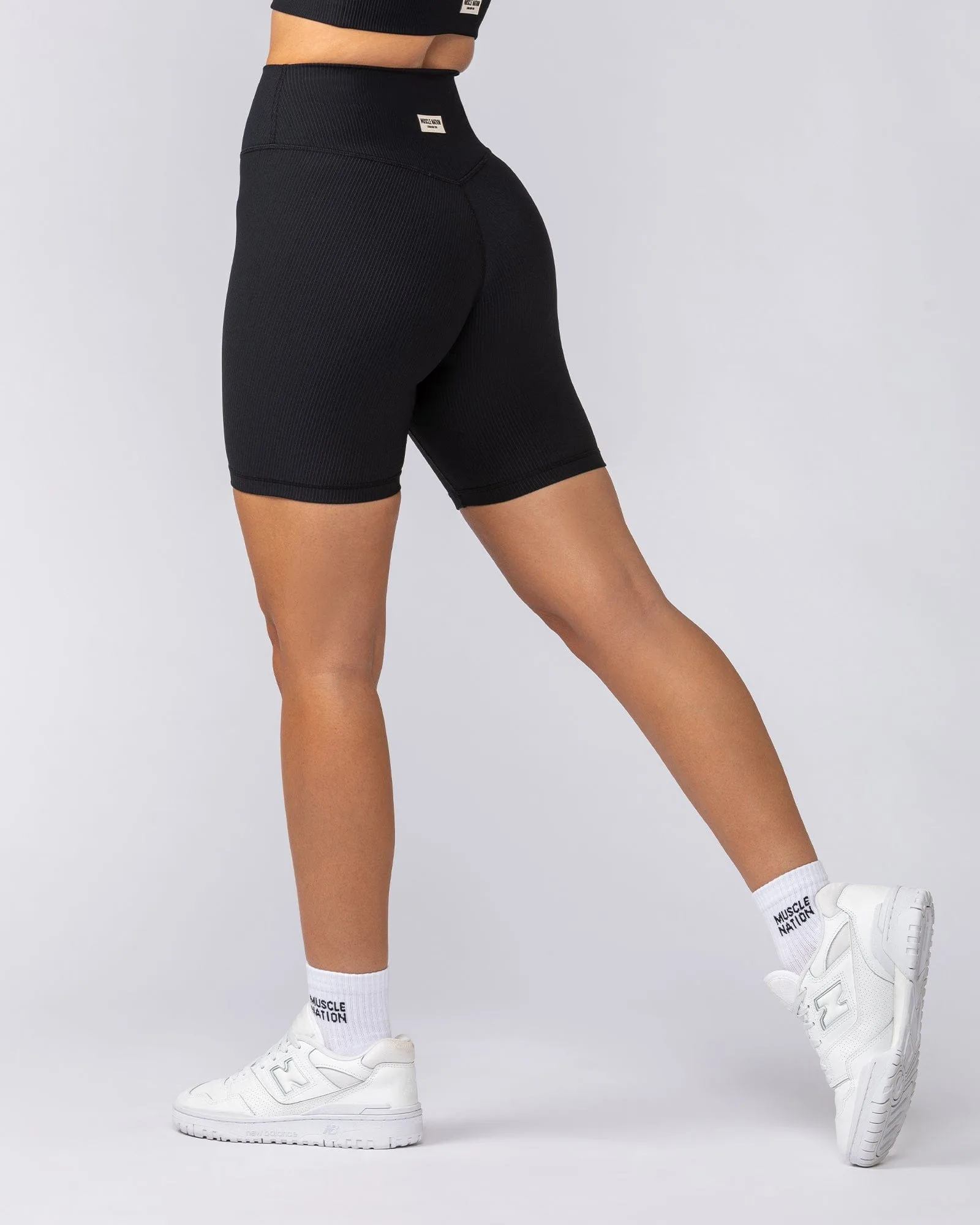 Zero Rise Rib Bike Shorts - Black (Silicone Logo)
