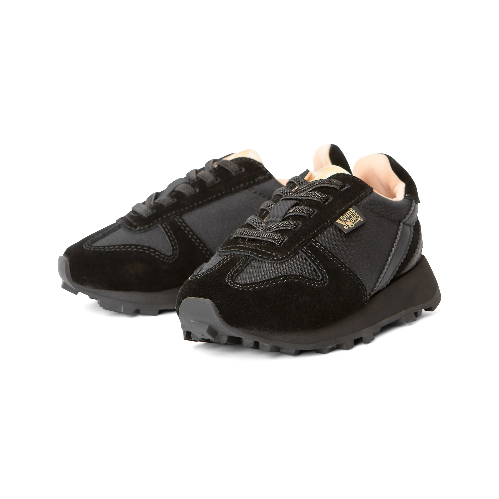 Keegan Kids Retro Runner Trainer - Black Textile & Suede