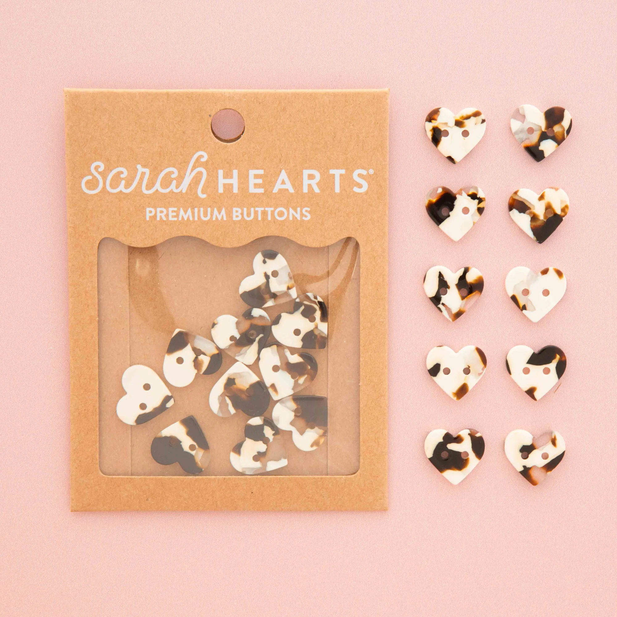 Small Black + Cream Tortoise Heart Buttons