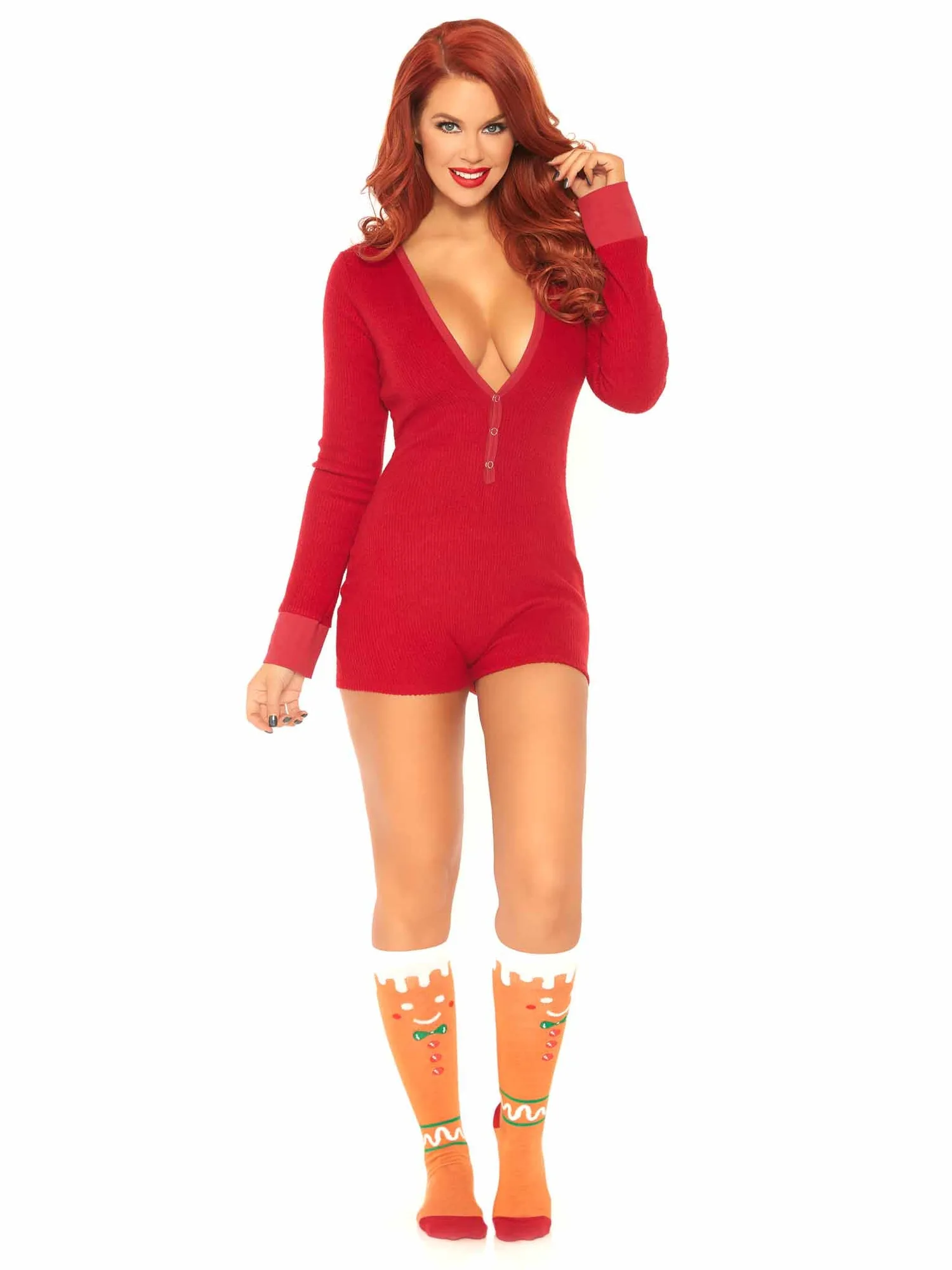 Brushed Rib Romper Long Johns with Cheeky Snap Closure Back Flap