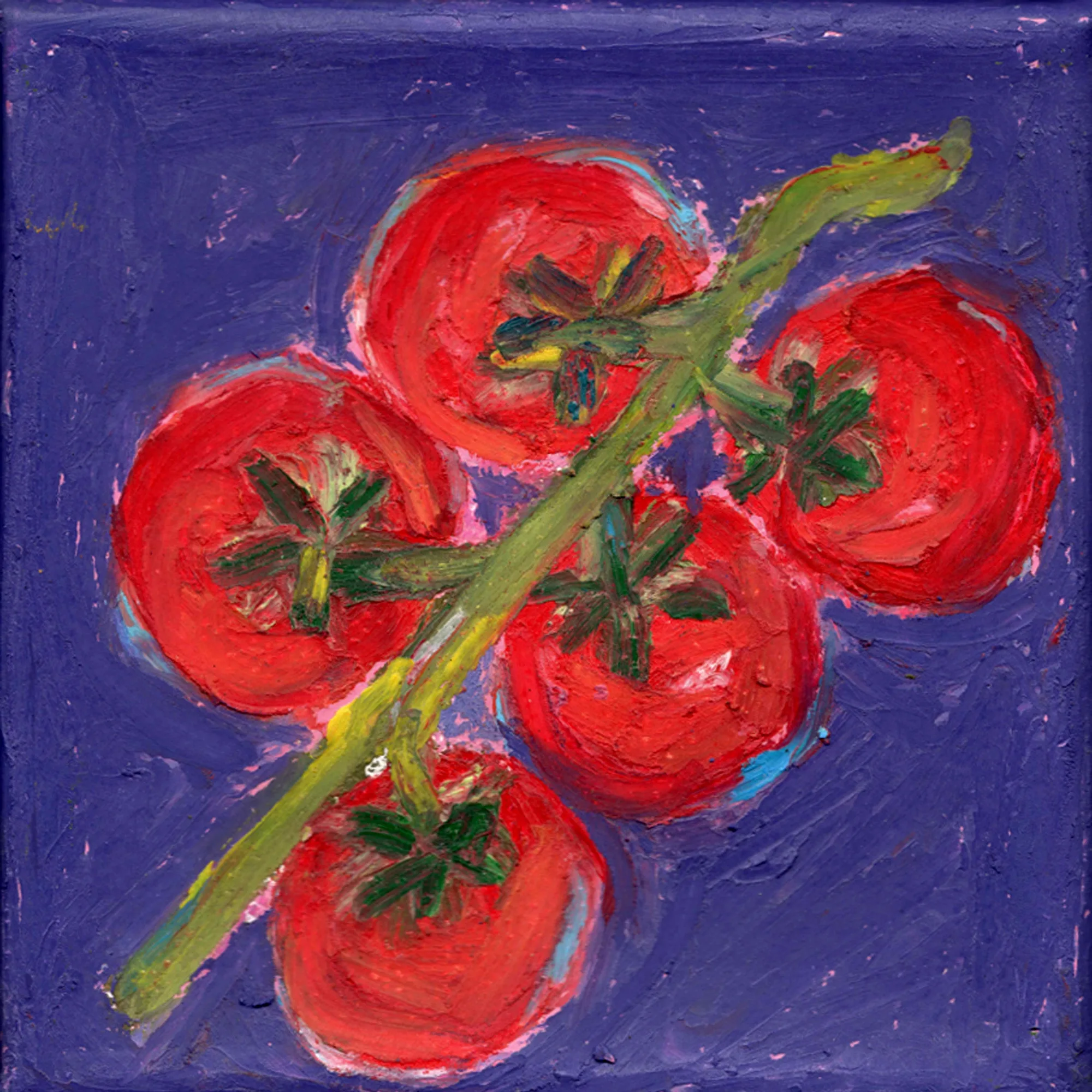 Oil Pastel Tomato Vine | Original Canvas Painting