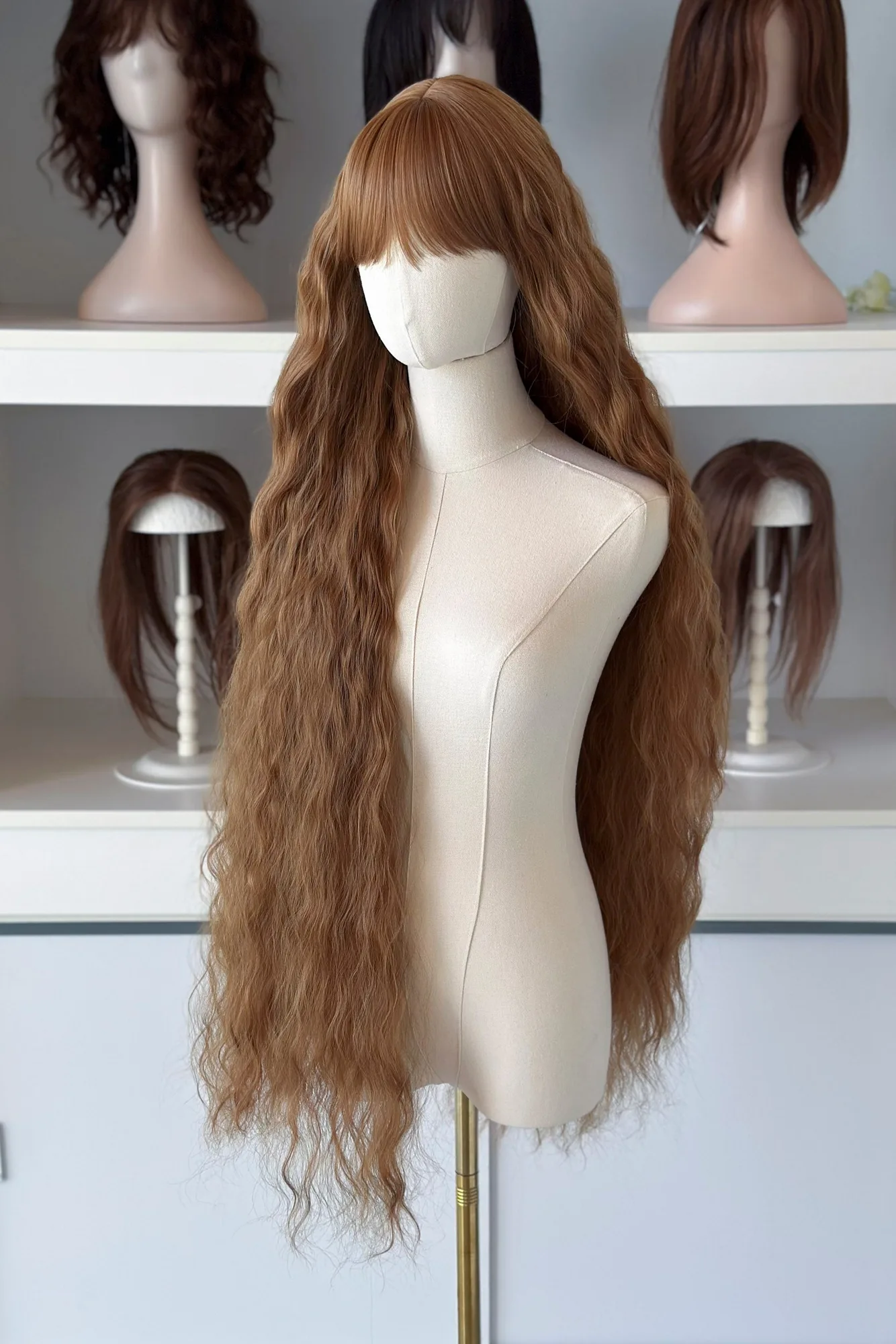 Copper Brown Blonde Extra Long Wavy Wig with Bangs Sophie