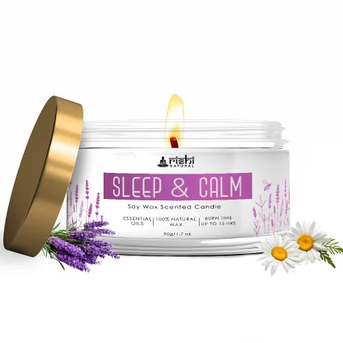 Lilin Tidur & Tenang - Lilin Aromaterapi 100% Alami dengan Soy Wax dan Minyak Esensial Asli; Waktu Bakar Bersih hingga 15 jam