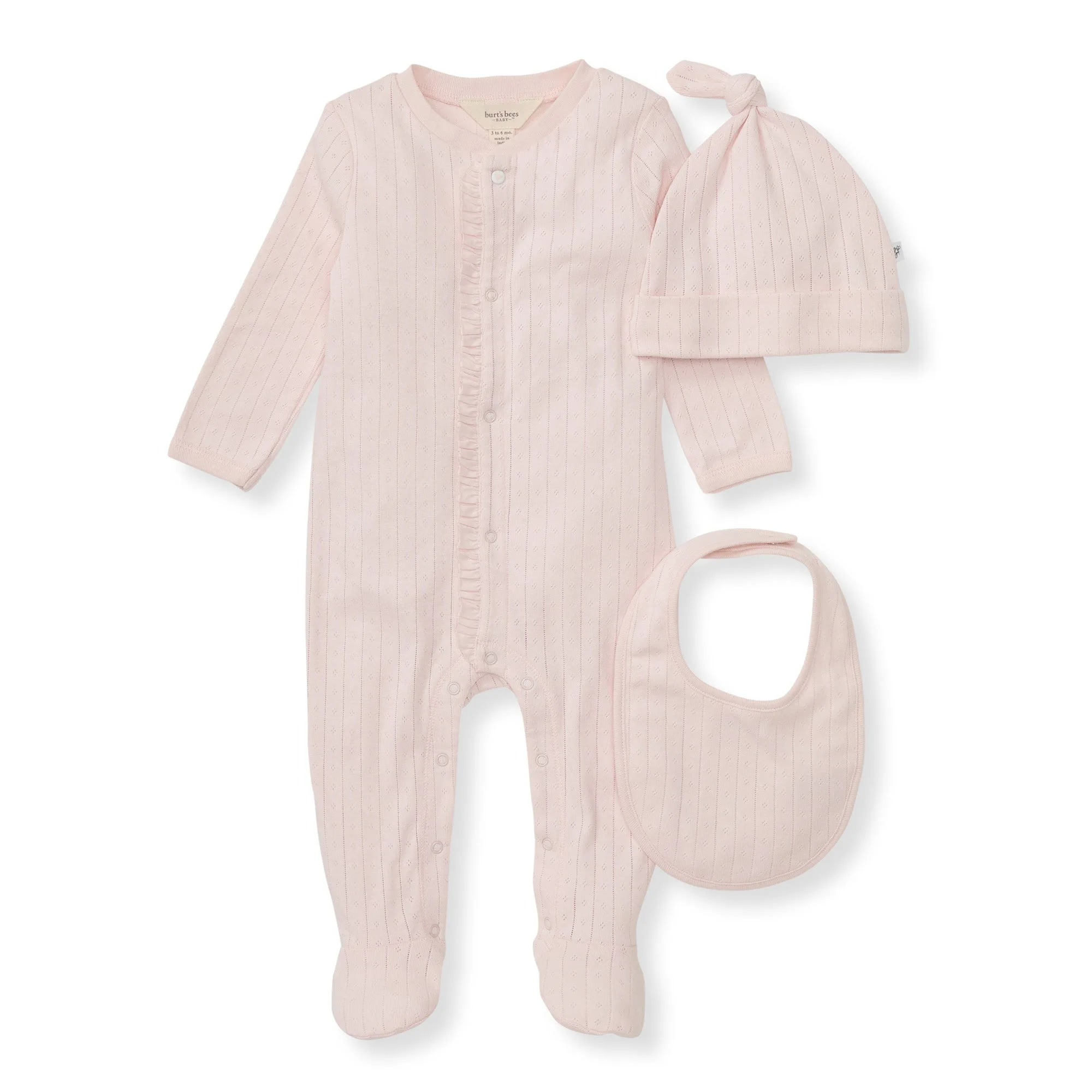 Organic Cotton Baby Girl Jumpsuit, Bib & Hat 3 Piece Set - Ranunculus