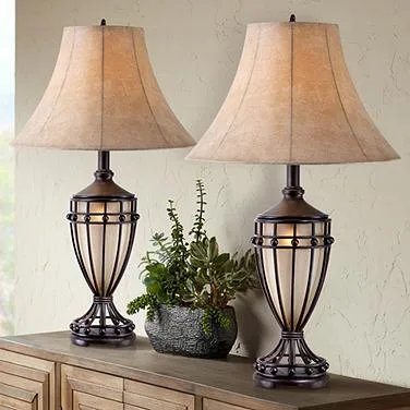 Franklin Iron Works Cardiff 33 Inch Night Light Urn Table Lamps Set Of 2 40a88