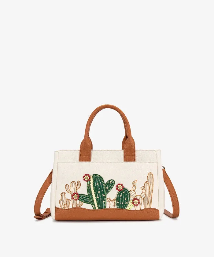 Montana West Cactus Embroidered Top Handle Tote