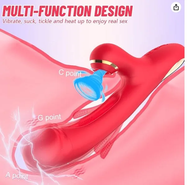 Vibratore Sex Toys per Donne - Vibratore Coniglio Rosso 3 in 1 per Adulti con 7 Funzioni Battenti, Vibranti e Succhiatori, Dildo a Spinta per Punto G e Ano, Vibratore Clitorideo pe