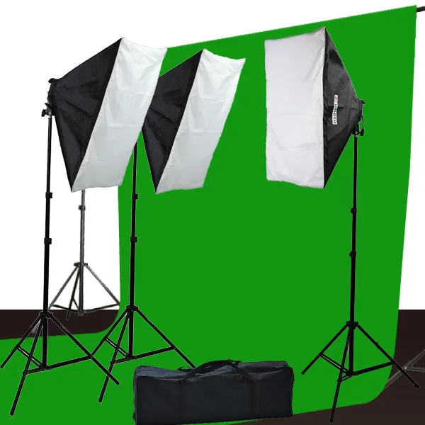 Kit de Iluminación Continua de 2400 Vatios para Estudio de Fotografía y Video con Fondo Verde Croma Key
