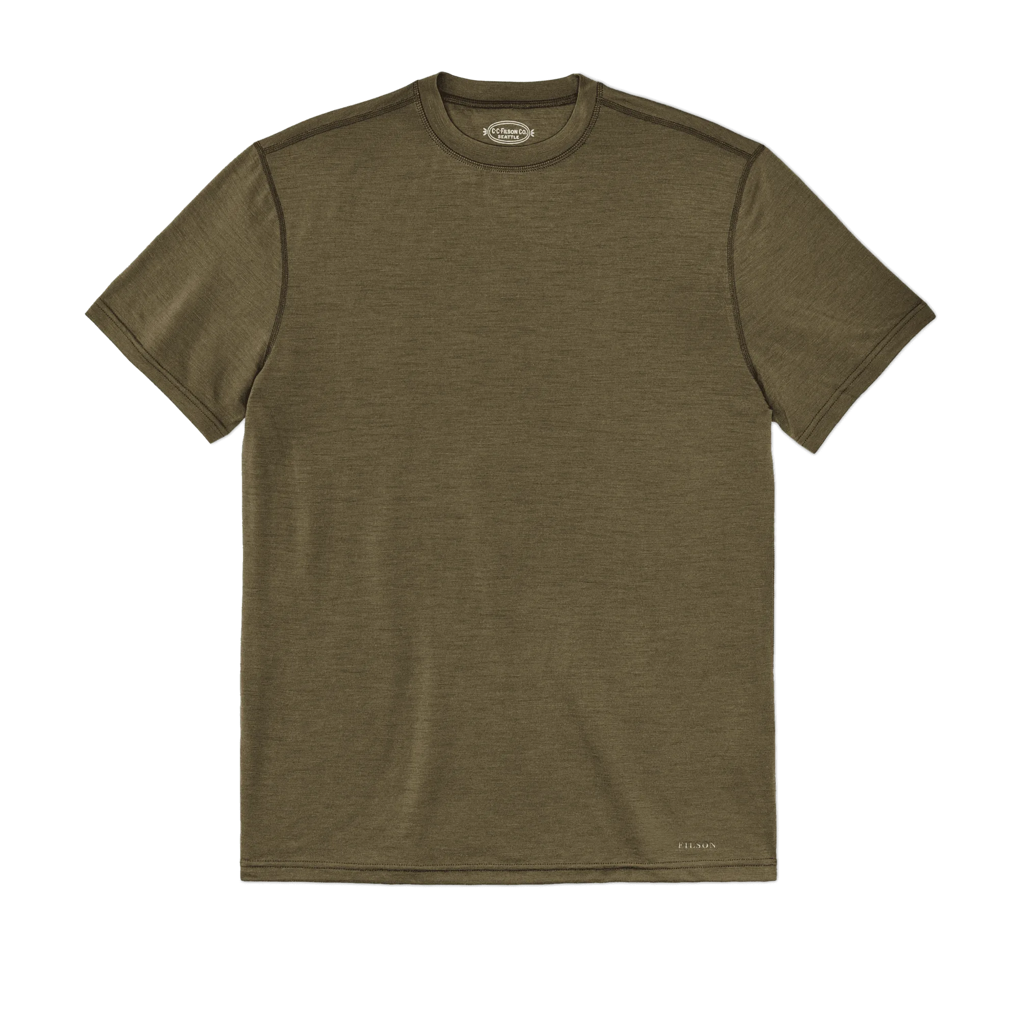 T-shirt a girocollo in lana merino 210g, maniche corte - Oliva scuro