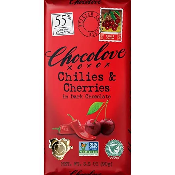 CHOCOLOVE CHILIES & CHERRIES DARK CHOCOLATE (3.2OZ