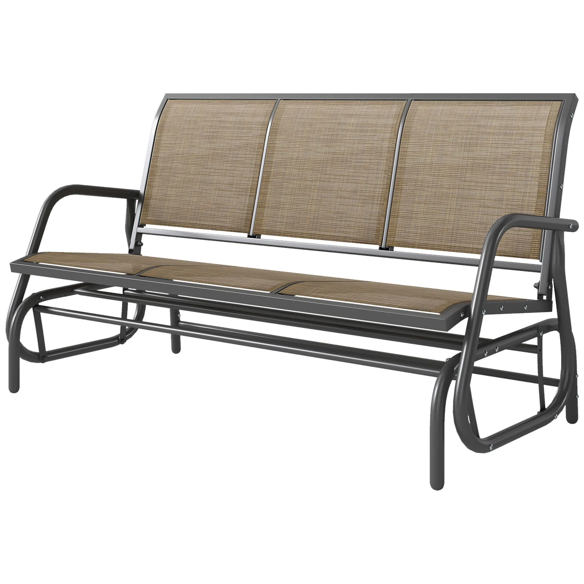 Outsunny 3-Person Outdoor Patio Glider Bench, Porch Glider Swing with 3 Seats, Breathable Mesh Fabric, Metal Frame, Brown