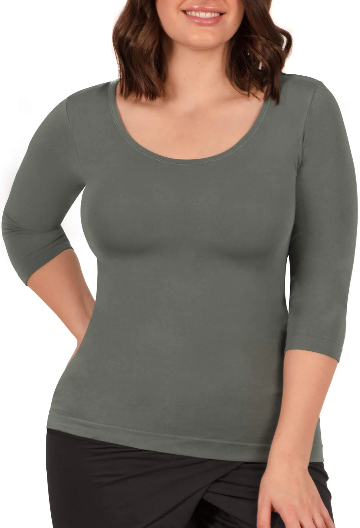 Bamboo 3/4 Sleeve Top - Khaki