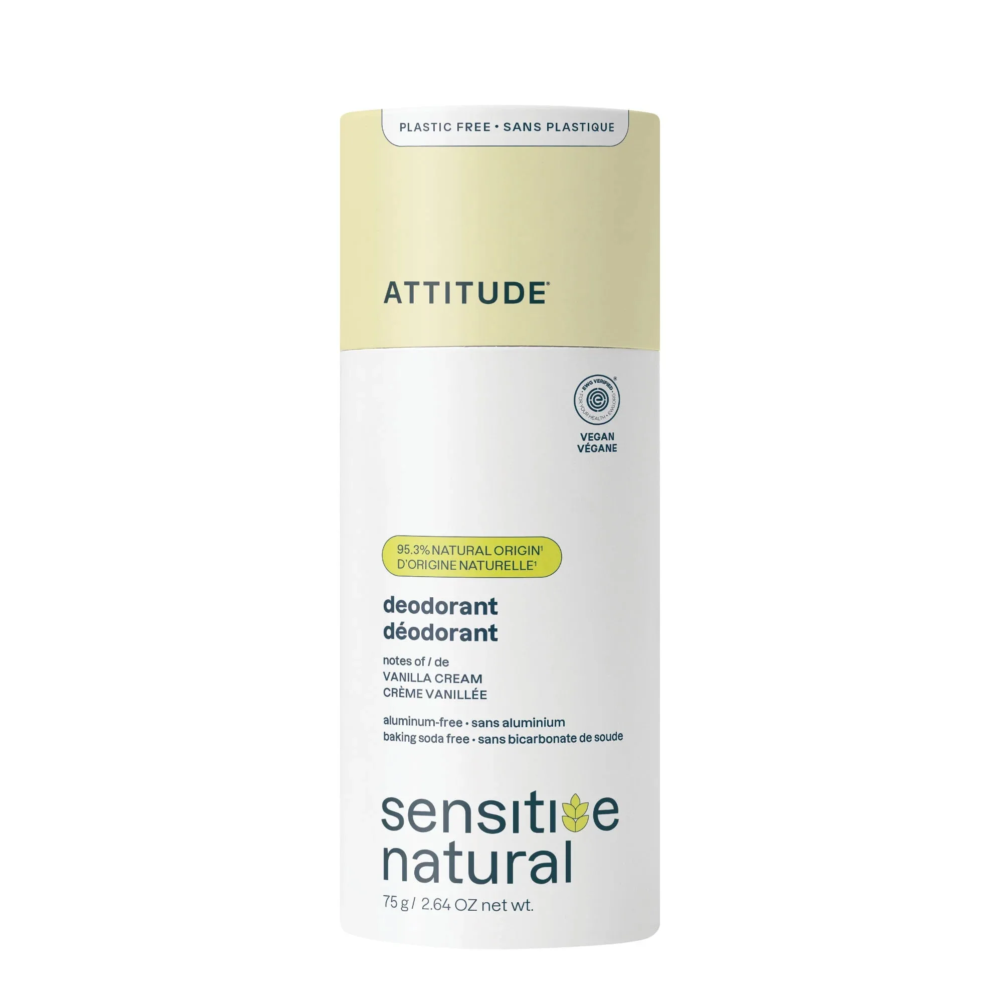 Deodorant - Plastic-free Stick Sensitive Skin Vanilla Cream-2.64 OZ