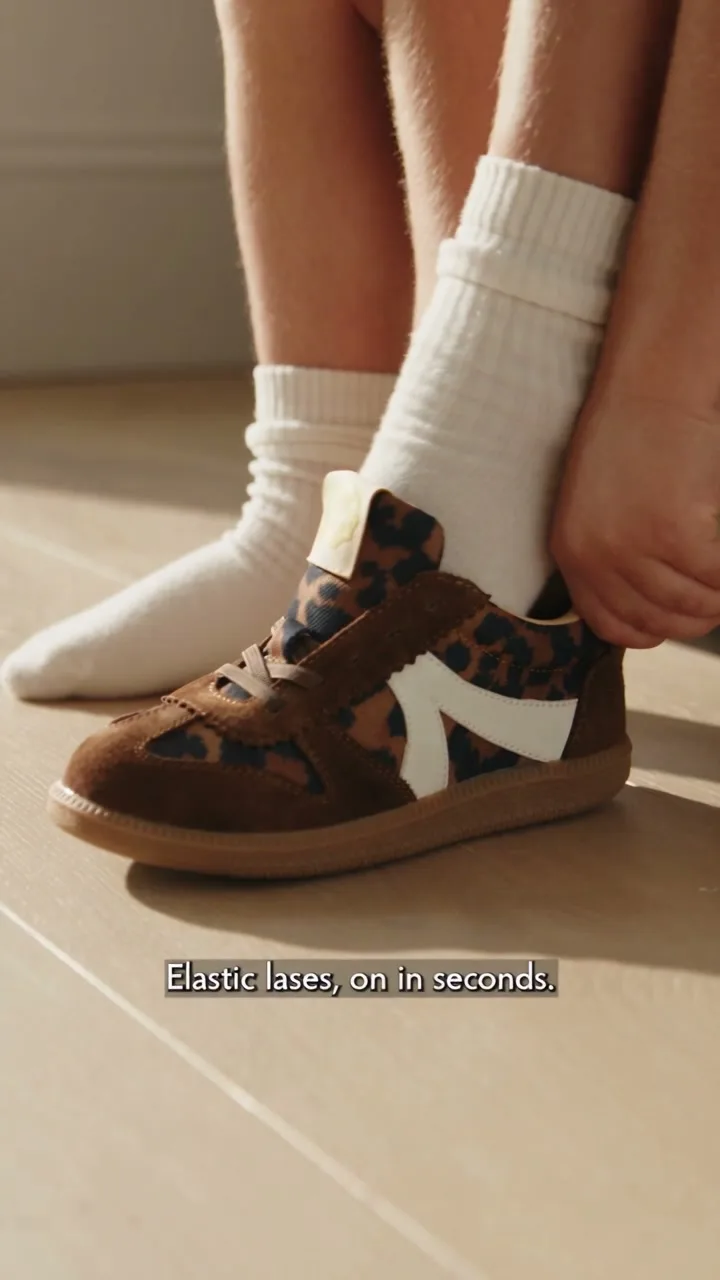 Brooking Kids Classic Court Sneaker - Leopard print Textile and Suede