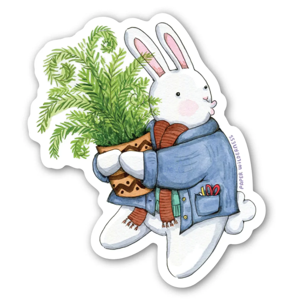 Plant Lover Bunny Vinyl Die Cut Weatherproof Sticker