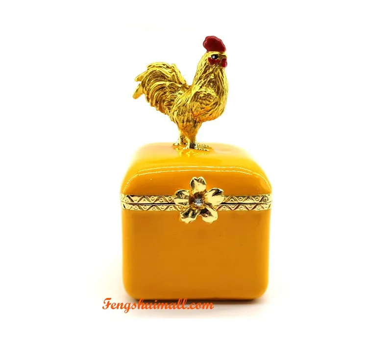 Peach Blossom Rooster on Treasure Box